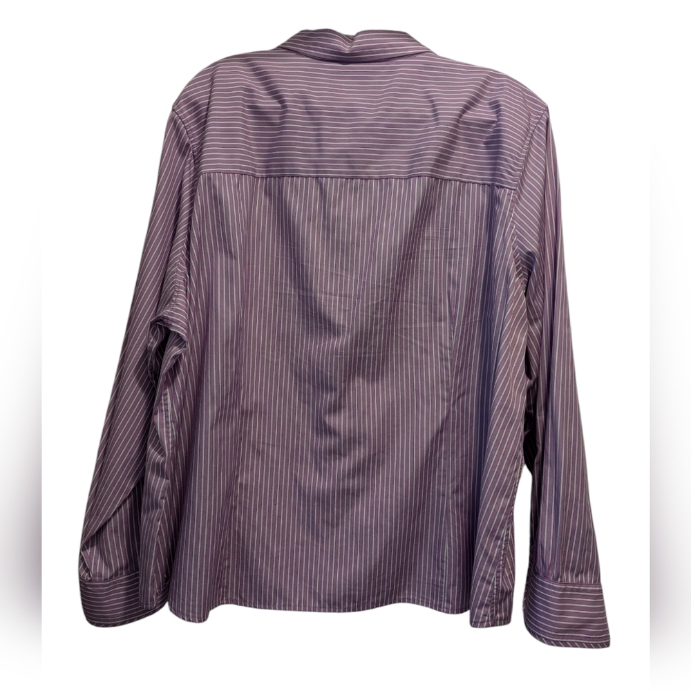 Talbots Haberdashery Petite Purple White Stripe LS Cotton Fitted Shirt Size 22W - Picture 2 of 11